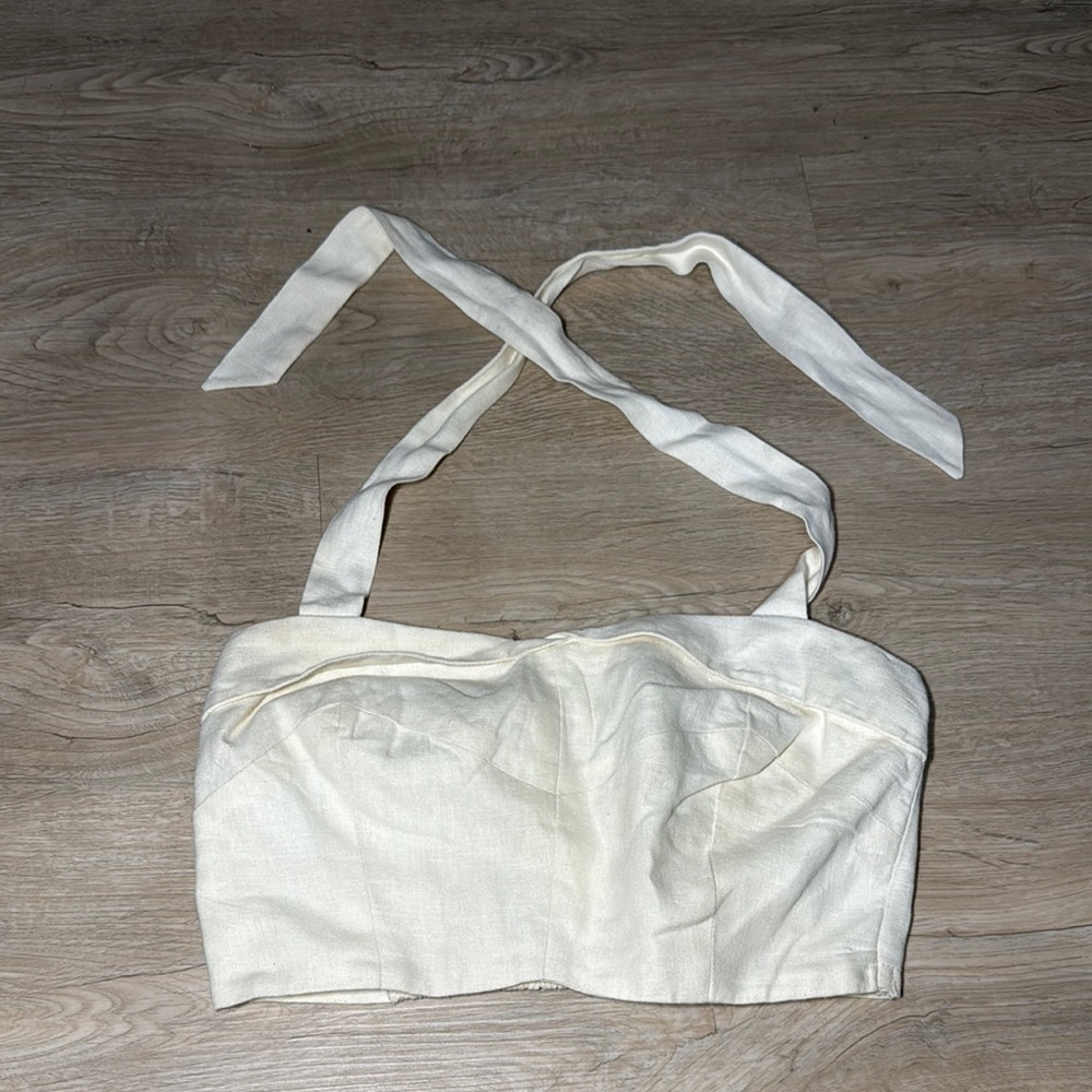 Reformation XS White Linen Halter Crop Top